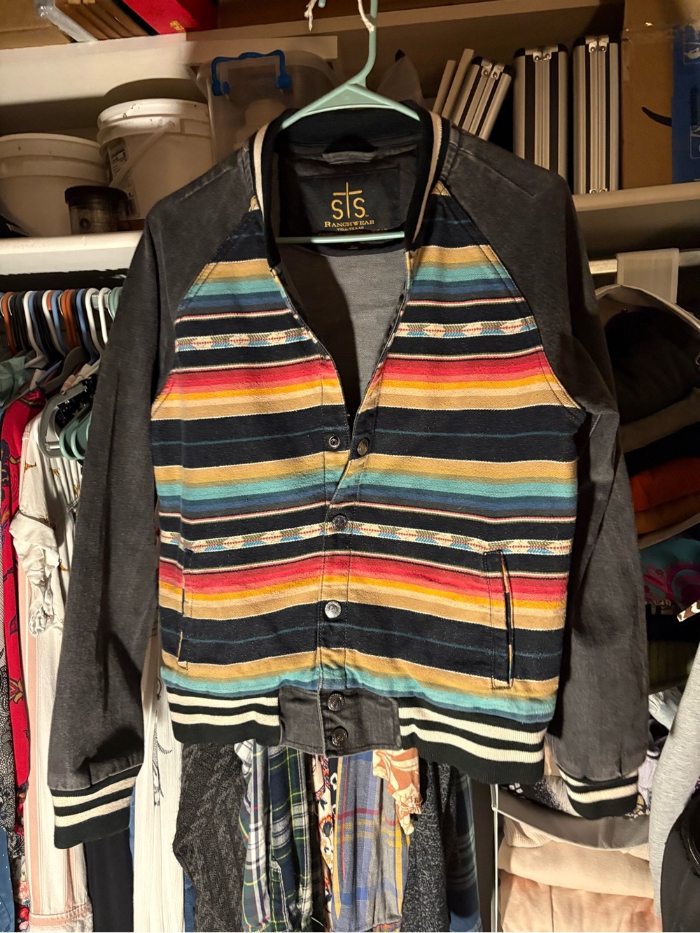 STS Ranchwear Multi-Stripe Colorful Denim Bomber Jacket